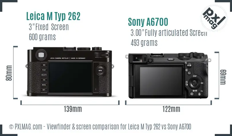 Leica M Typ 262 vs Sony A6700 Screen and Viewfinder comparison