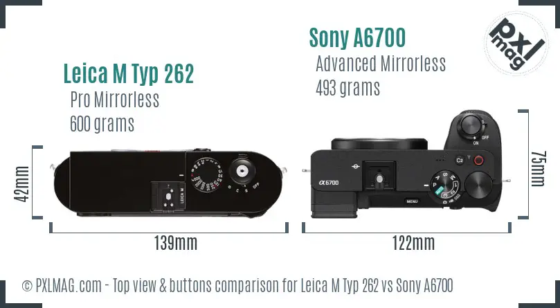 Leica M Typ 262 vs Sony A6700 top view buttons comparison