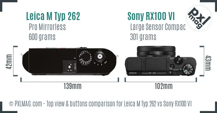 Leica M Typ 262 vs Sony RX100 VI top view buttons comparison
