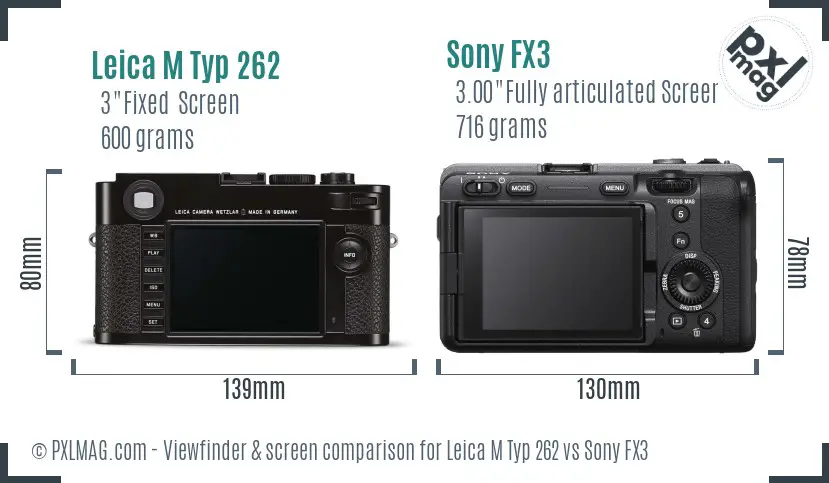 Leica M Typ 262 vs Sony FX3 Screen and Viewfinder comparison