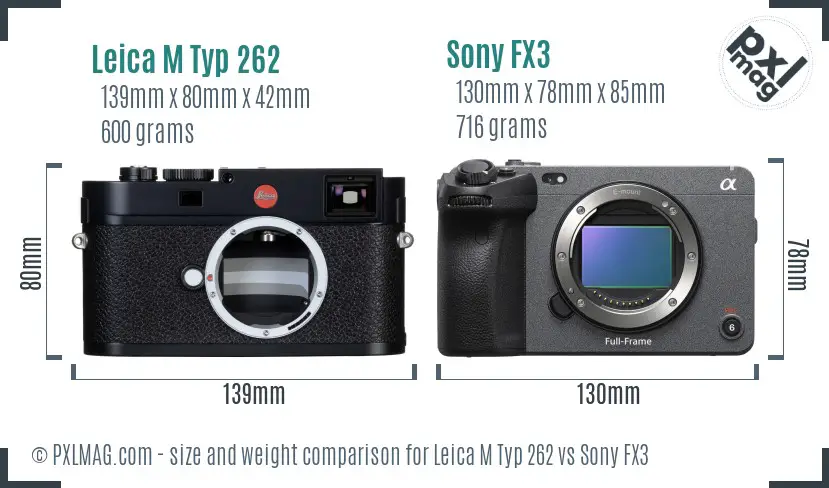 Leica M Typ 262 vs Sony FX3 size comparison