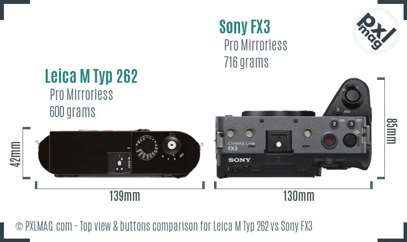 Leica M Typ 262 vs Sony FX3 top view buttons comparison