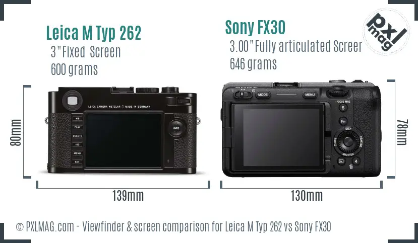 Leica M Typ 262 vs Sony FX30 Screen and Viewfinder comparison