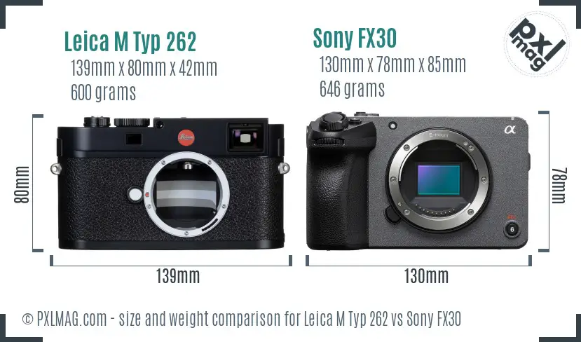 Leica M Typ 262 vs Sony FX30 size comparison