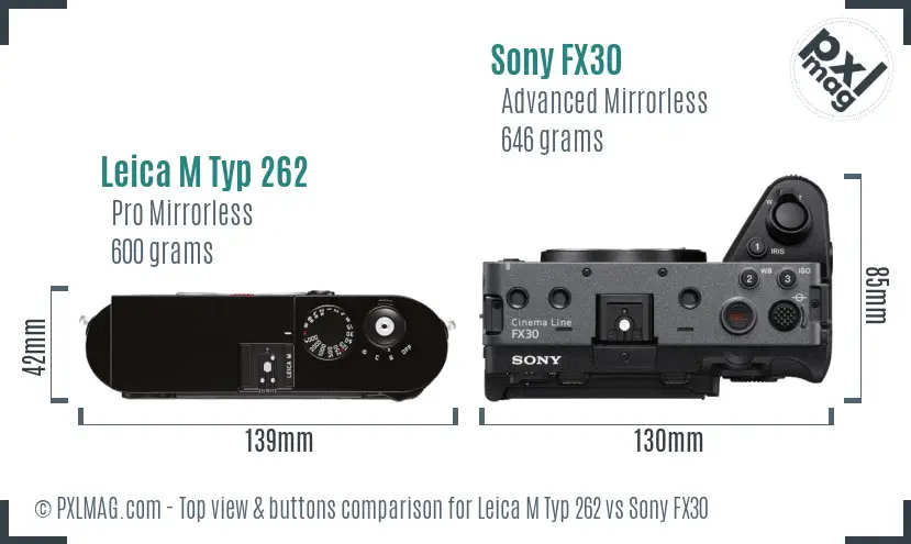 Leica M Typ 262 vs Sony FX30 top view buttons comparison