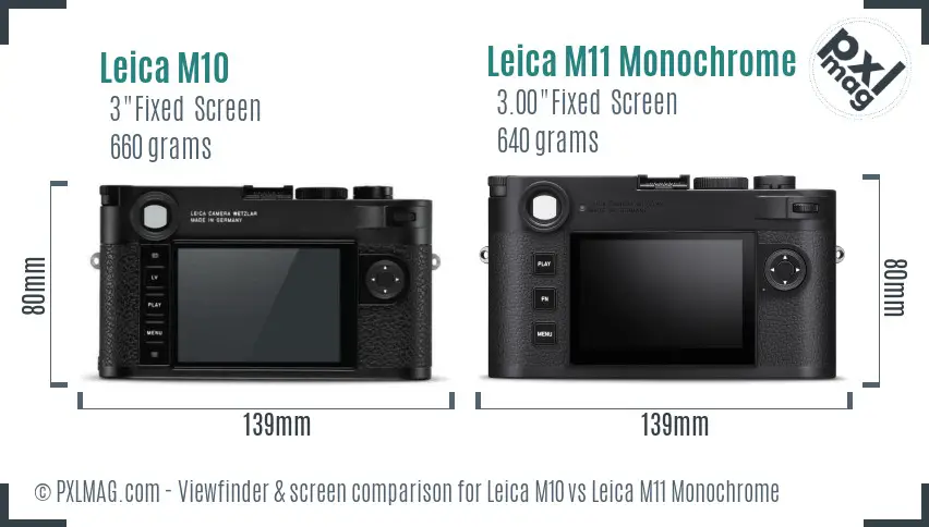 Leica M10 vs Leica M11 Monochrome Screen and Viewfinder comparison
