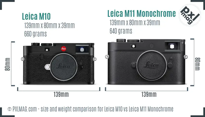 Leica M10 vs Leica M11 Monochrome size comparison
