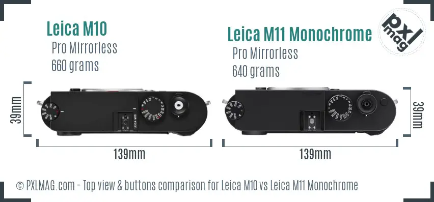 Leica M10 vs Leica M11 Monochrome top view buttons comparison