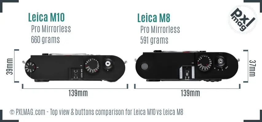 Leica M10 vs Leica M8 top view buttons comparison