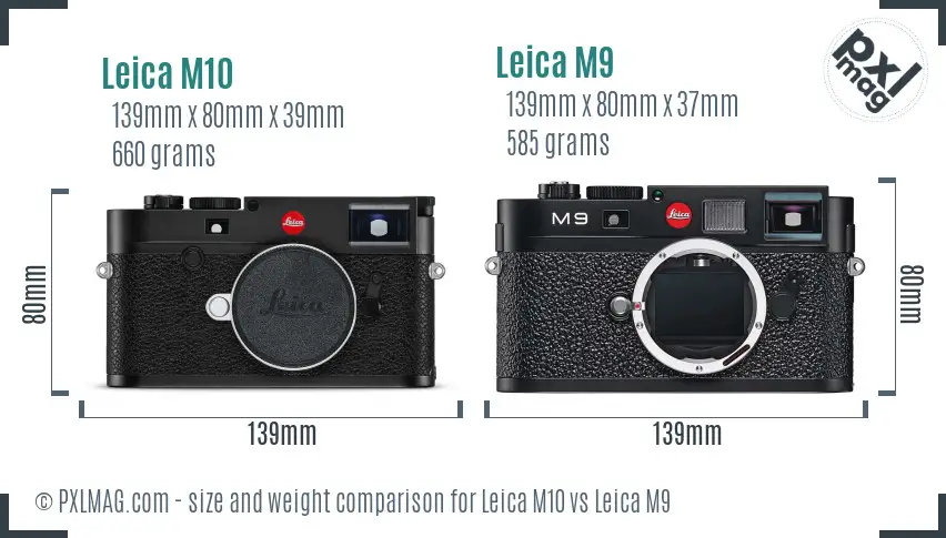 Leica M10 vs Leica M9 size comparison