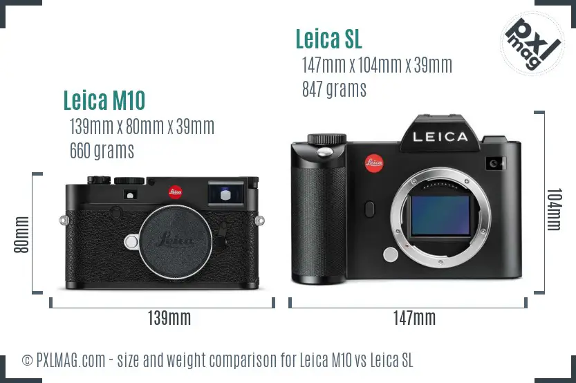 Leica M10 vs Leica SL size comparison