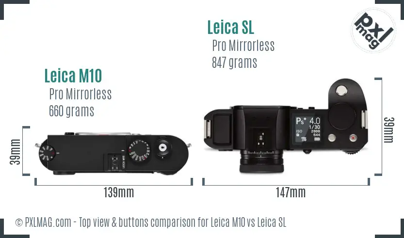 Leica M10 vs Leica SL top view buttons comparison