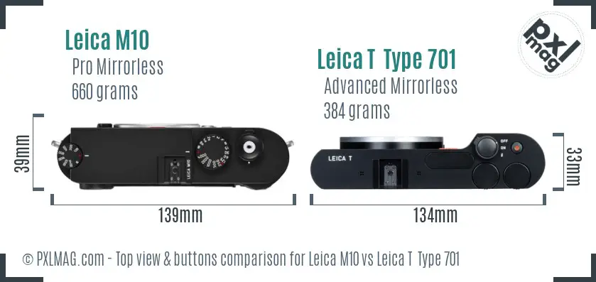 Leica M10 vs Leica T  Type 701 top view buttons comparison