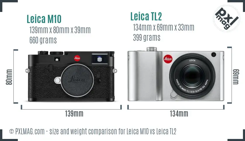 Leica M10 vs Leica TL2 size comparison