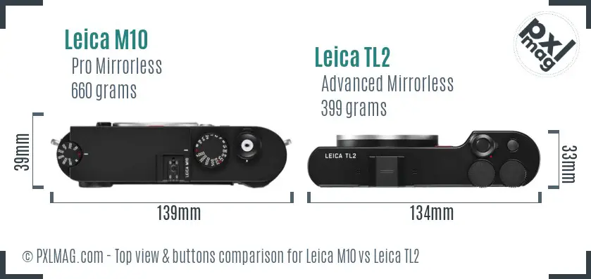 Leica M10 vs Leica TL2 top view buttons comparison