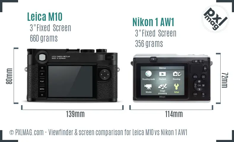 Leica M10 vs Nikon 1 AW1 Screen and Viewfinder comparison