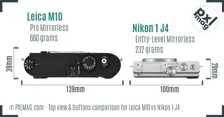 Leica M10 vs Nikon 1 J4 top view buttons comparison Leica M10 vs Nikon 1 J4 top view buttons comparison