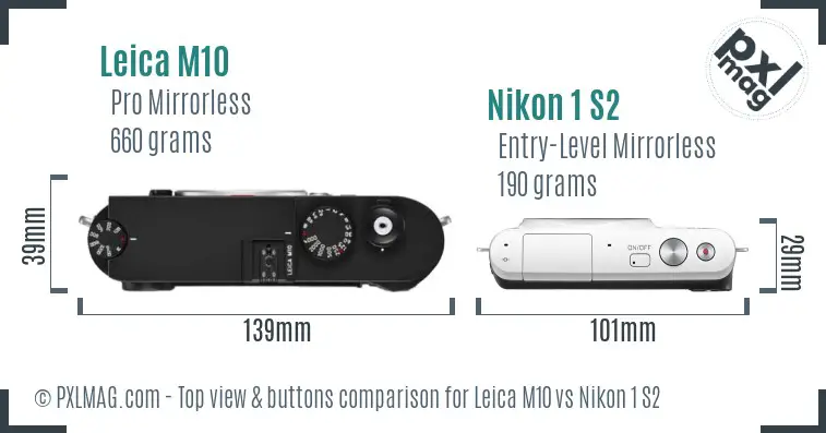 Leica M10 vs Nikon 1 S2 top view buttons comparison