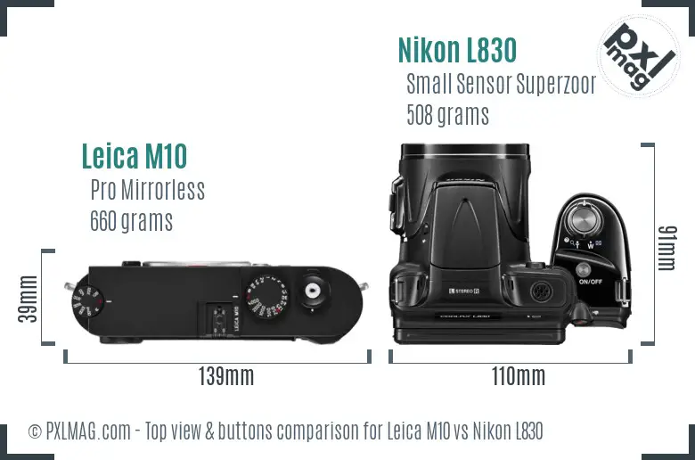 Leica M10 vs Nikon L830 top view buttons comparison
