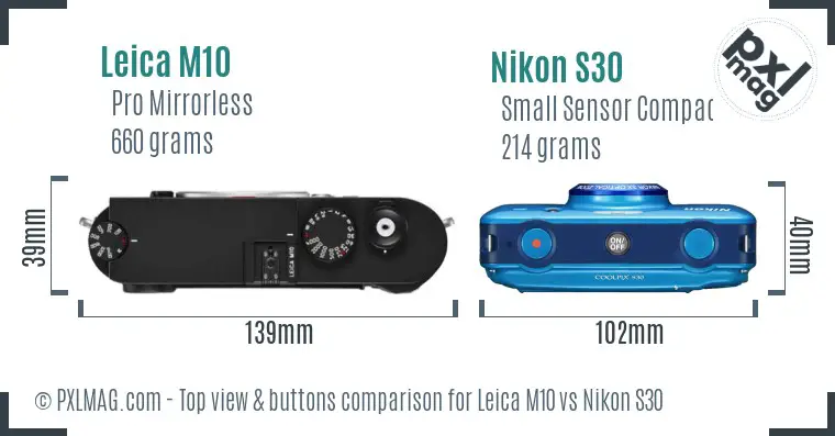 Leica M10 vs Nikon S30 top view buttons comparison