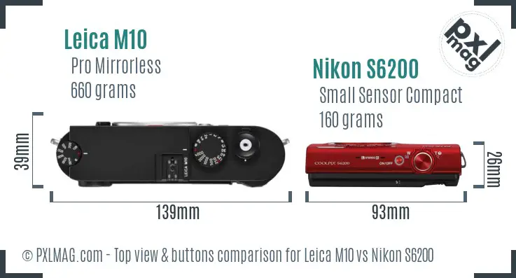 Leica M10 vs Nikon S6200 top view buttons comparison