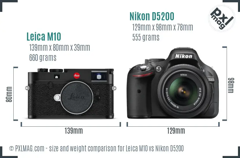 Leica M10 vs Nikon D5200 size comparison
