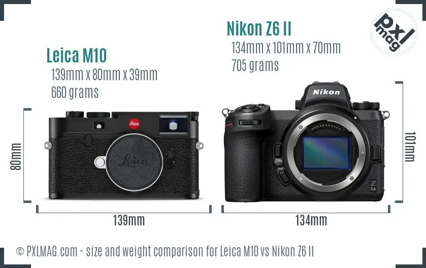 Leica M10 vs Nikon Z6 II size comparison
