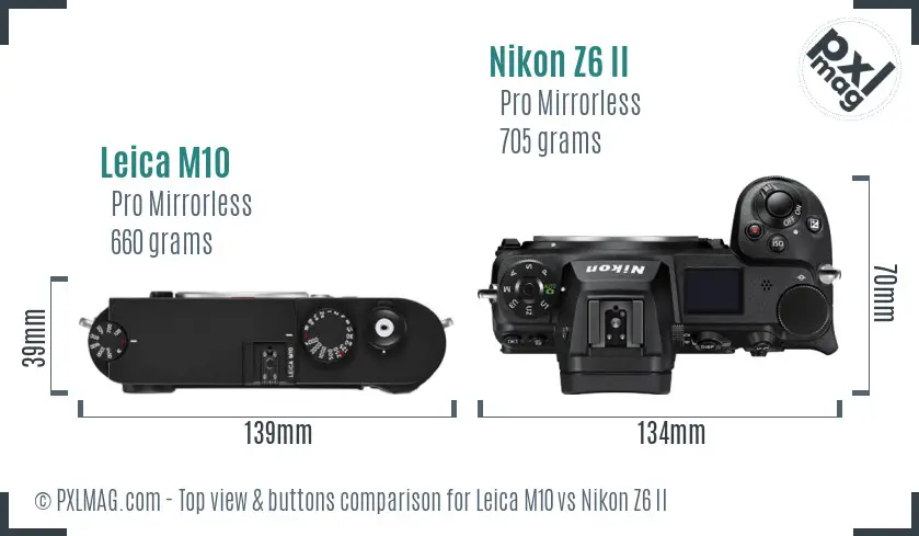 Leica M10 vs Nikon Z6 II top view buttons comparison