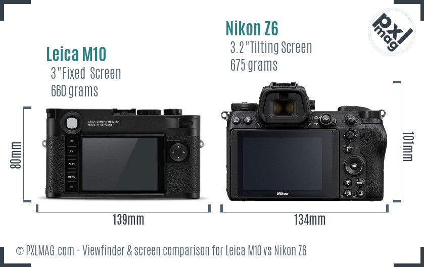 Leica M10 vs Nikon Z6 Screen and Viewfinder comparison