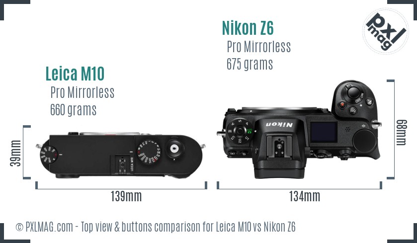 Leica M10 vs Nikon Z6 top view buttons comparison