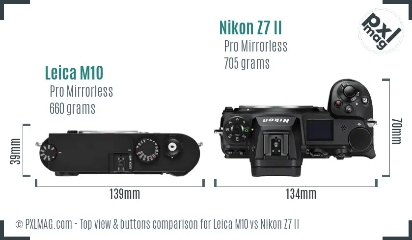 Leica M10 vs Nikon Z7 II top view buttons comparison