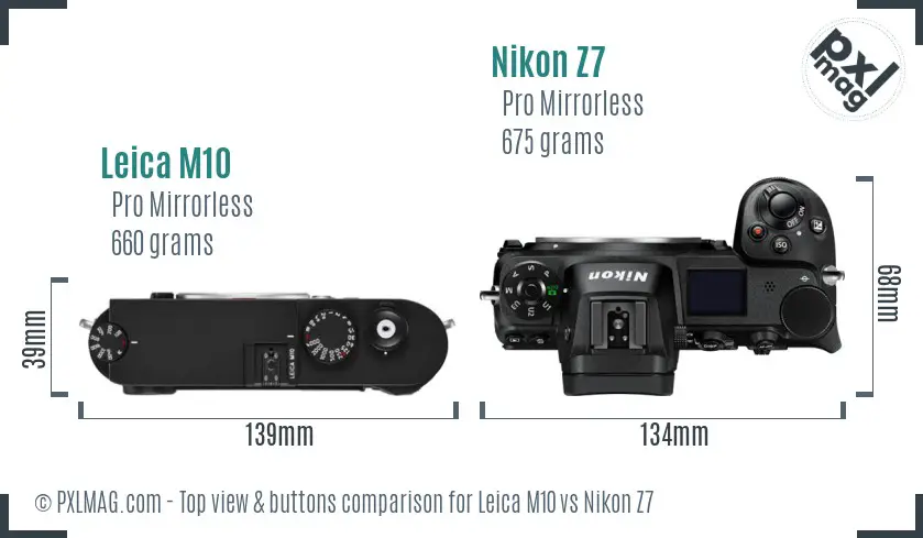 Leica M10 vs Nikon Z7 top view buttons comparison