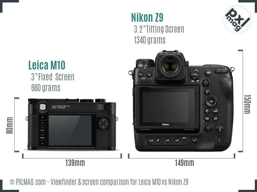 Leica M10 vs Nikon Z9 Screen and Viewfinder comparison