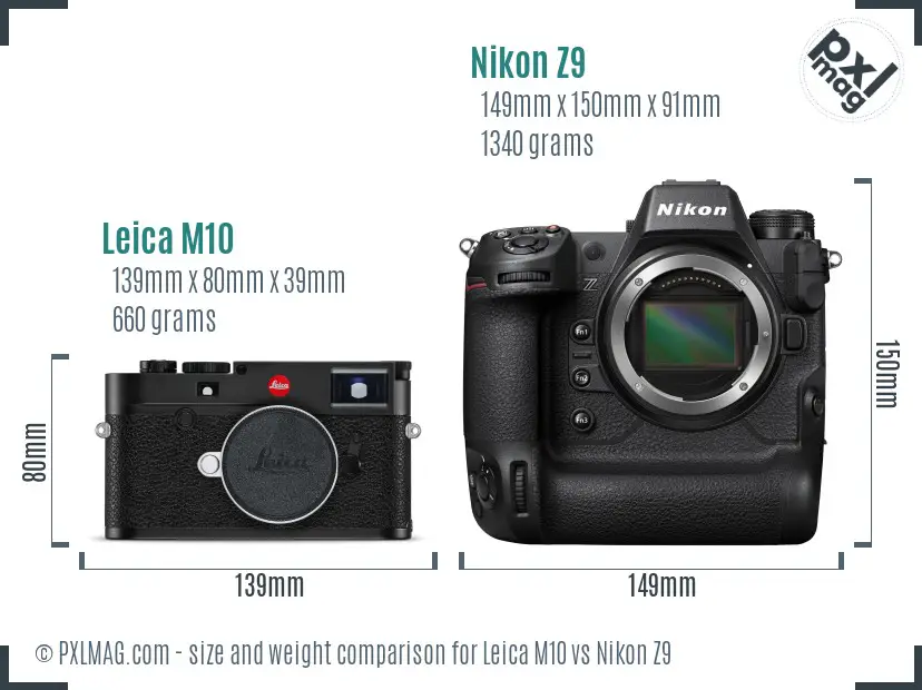 Leica M10 vs Nikon Z9 size comparison