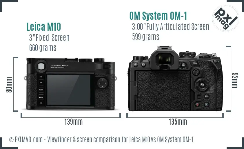 Leica M10 vs OM System OM-1 Screen and Viewfinder comparison