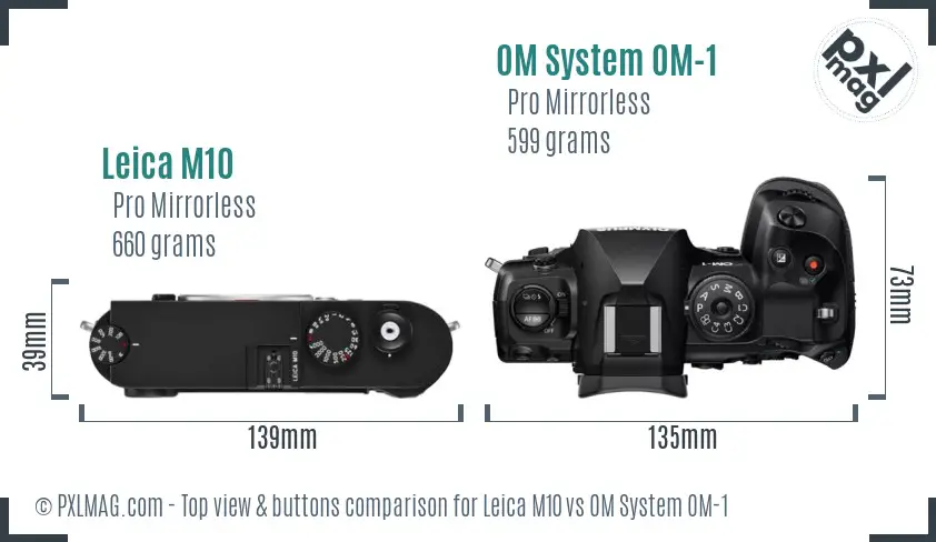 Leica M10 vs OM System OM-1 top view buttons comparison