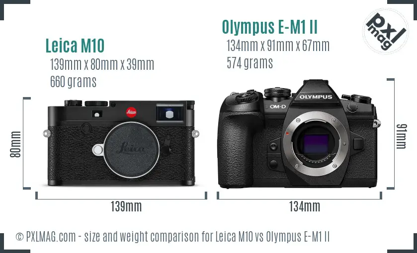 Leica M10 vs Olympus E-M1 II size comparison