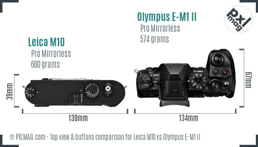 Leica M10 vs Olympus E-M1 II top view buttons comparison
