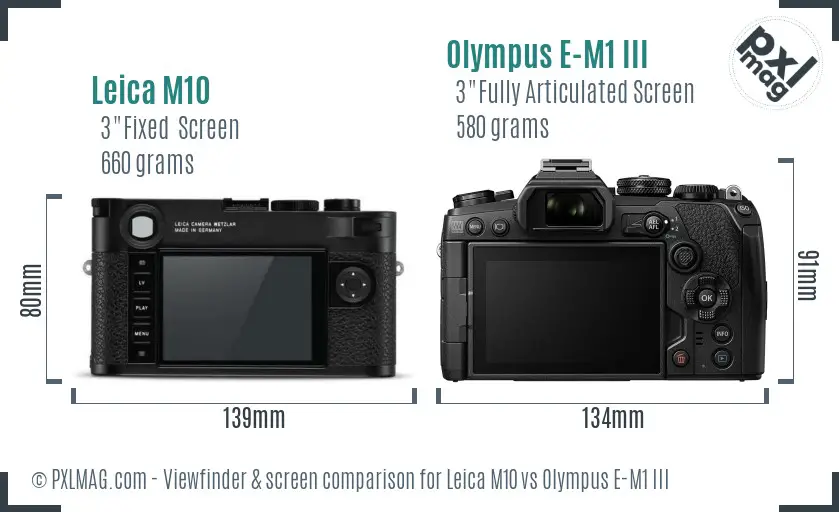 Leica M10 vs Olympus E-M1 III Screen and Viewfinder comparison