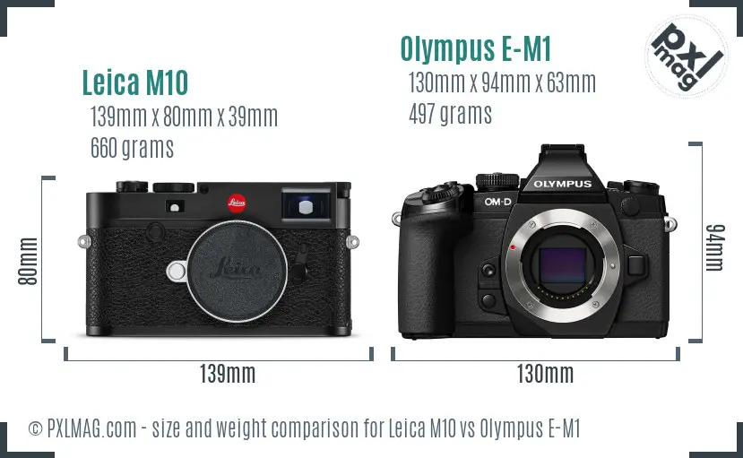 Leica M10 vs Olympus E-M1 size comparison
