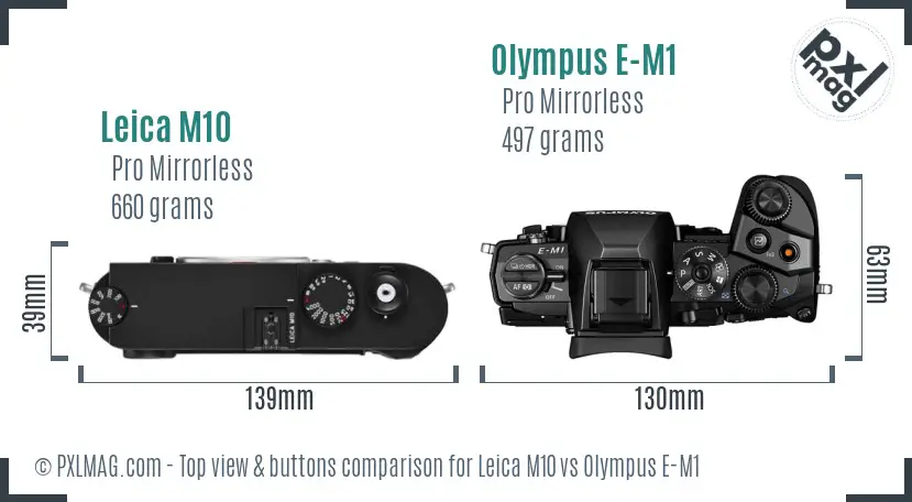 Leica M10 vs Olympus E-M1 top view buttons comparison