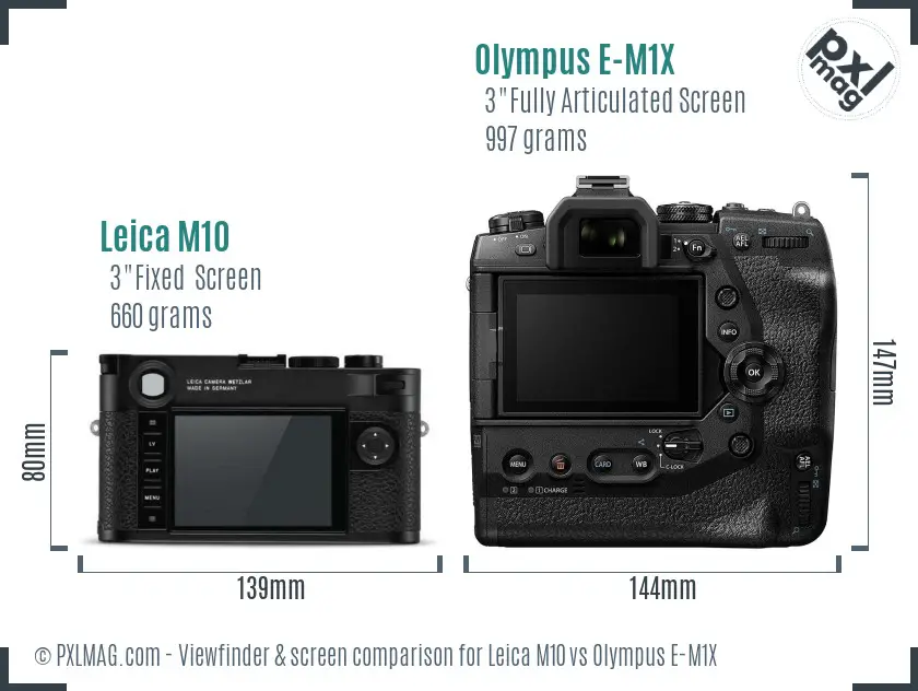 Leica M10 vs Olympus E-M1X Screen and Viewfinder comparison