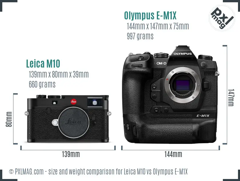 Leica M10 vs Olympus E-M1X size comparison