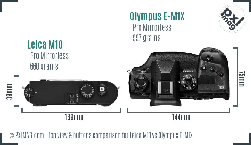 Leica M10 vs Olympus E-M1X top view buttons comparison
