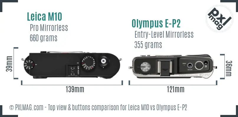 Leica M10 vs Olympus E-P2 top view buttons comparison