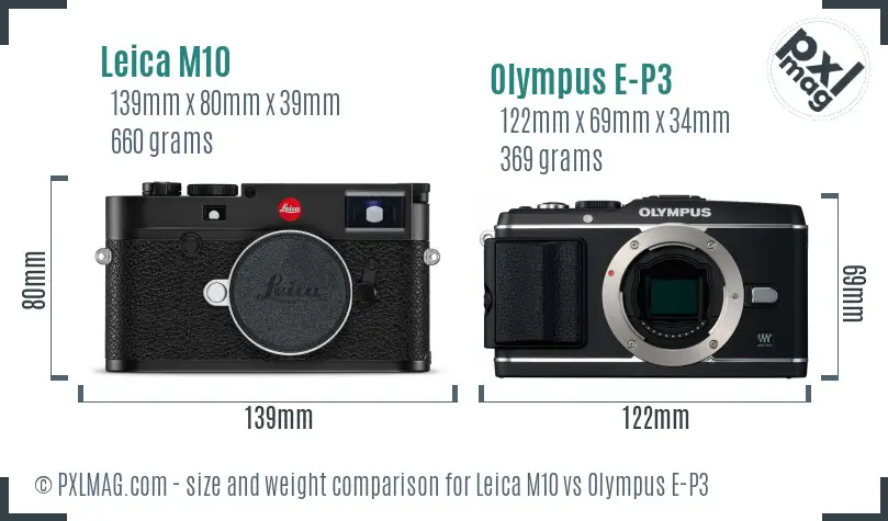 Leica M10 vs Olympus E-P3 size comparison