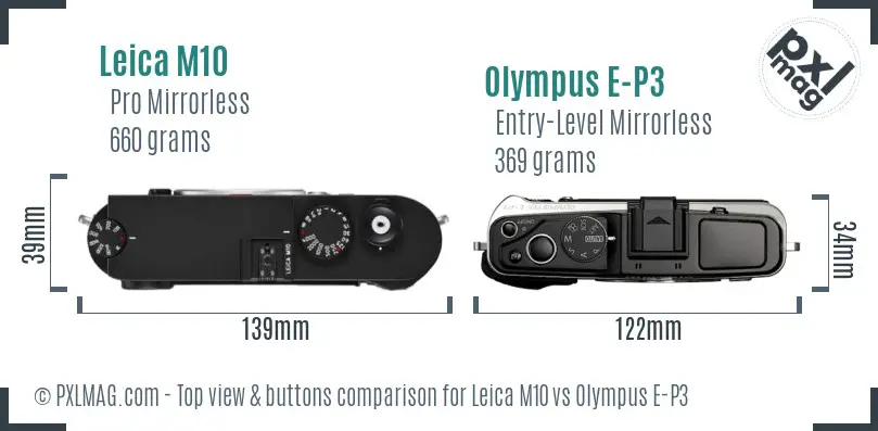 Leica M10 vs Olympus E-P3 top view buttons comparison