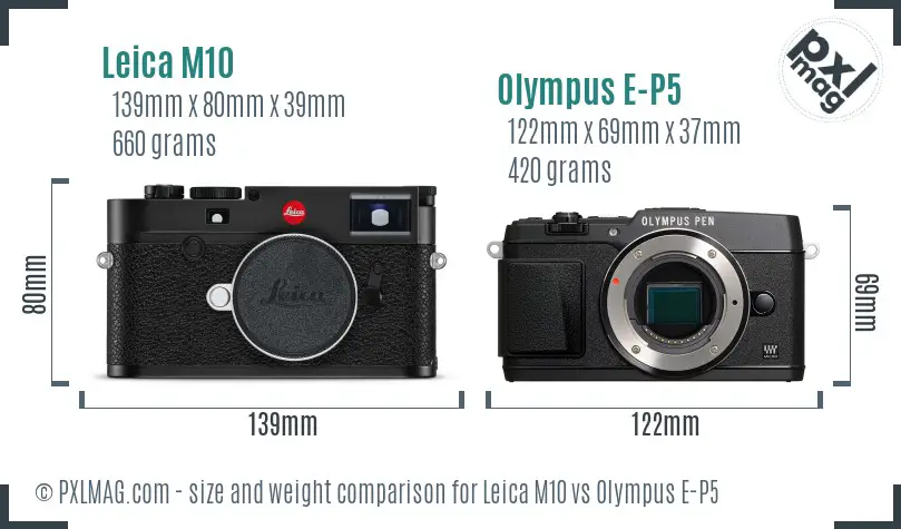 Leica M10 vs Olympus E-P5 size comparison
