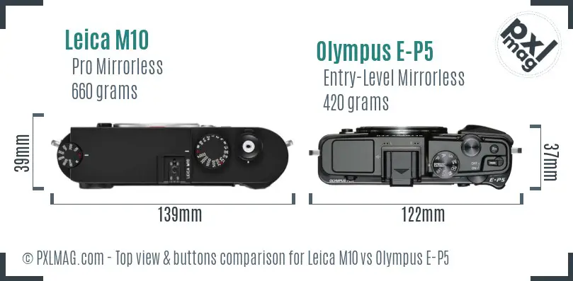Leica M10 vs Olympus E-P5 top view buttons comparison
