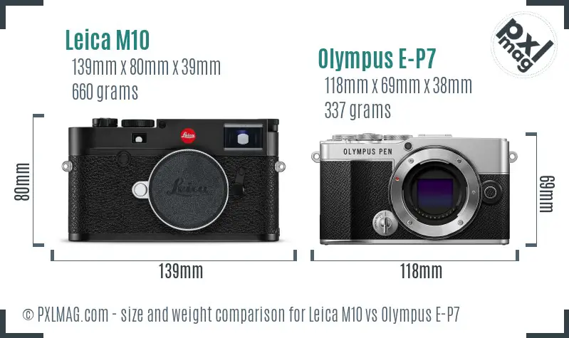 Leica M10 vs Olympus E-P7 size comparison